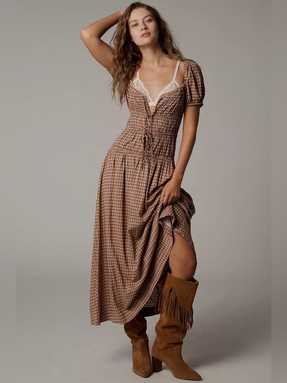 NWOT Reformation Rhett Brown Gingham Dress Size 2